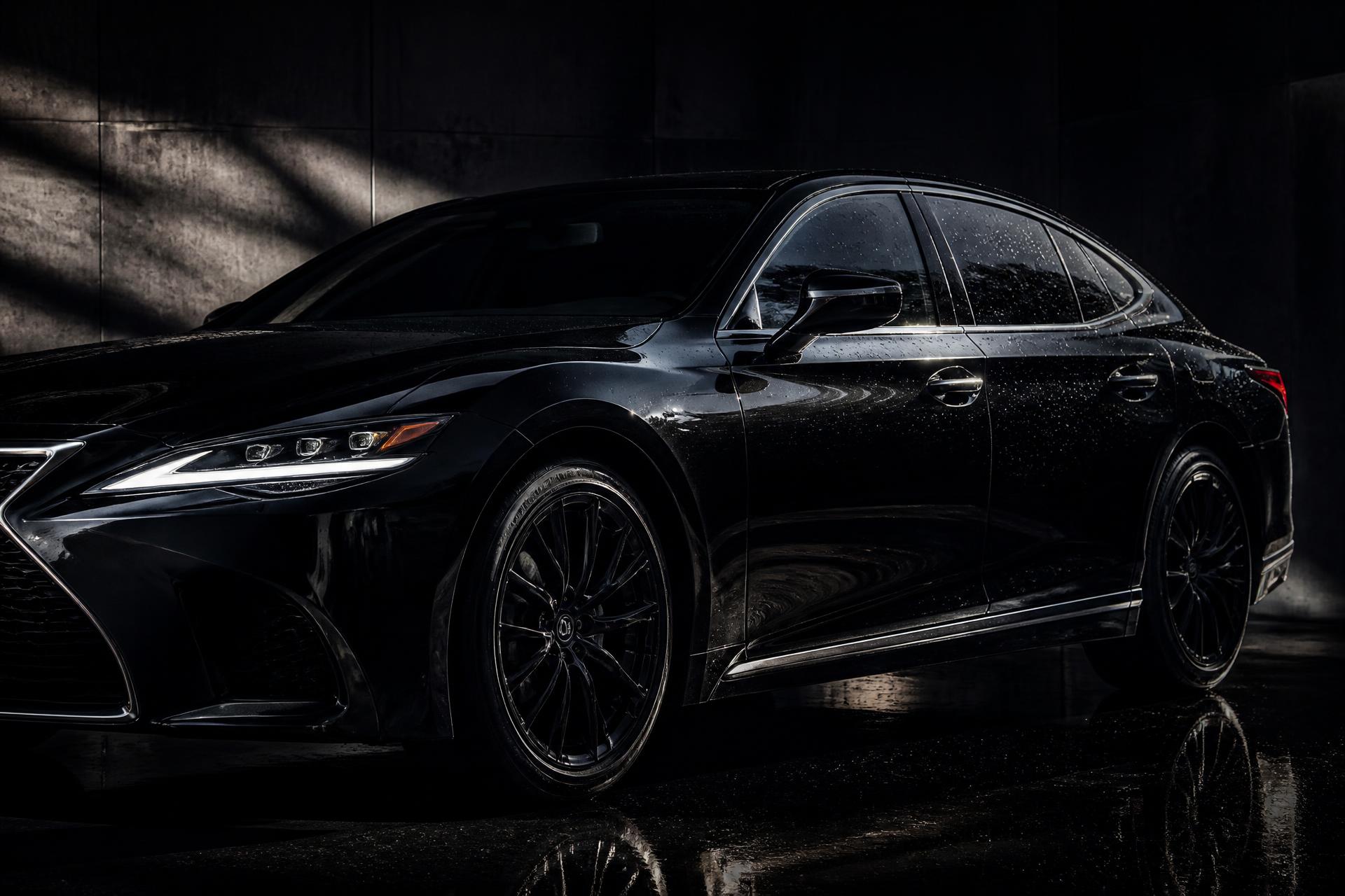 Freshly detailed glossy black luxury sedan